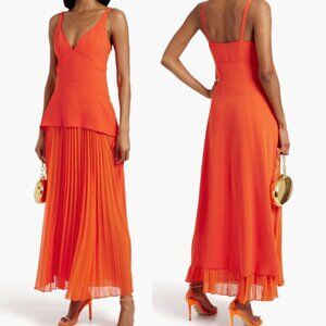 SIMKHAI Sequoia Deep-V-Neck Pleated Chiffon and Crepe Overlay Gown sz 4 $895